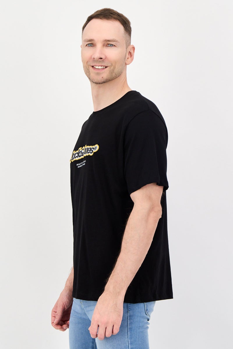 JACK & JONES Men Crew Neck Brand Logo Short Sleeve T-Shirt, Black - Image 3